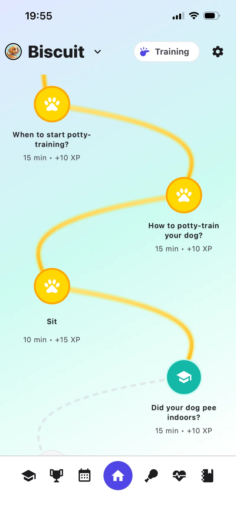 PupPlan training journey screen